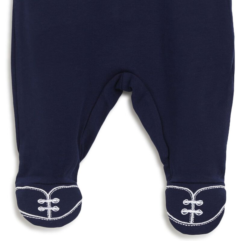 Boys Medium Blue Printed Nappy Opening Babysuit image number 3